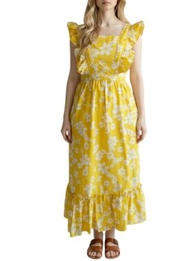 Vintage 70s Yellow Floral Ruffle Maxi Dress Size Small Cottagecore Prairie Boho